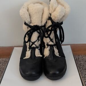 Women's Black and Cream Shearling Boots